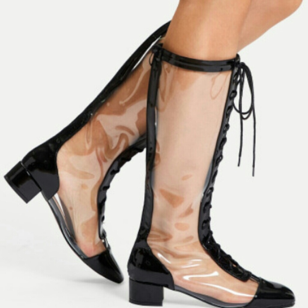 👯👢STUNNING LACE - UP CLEAR BOOTS👢👯